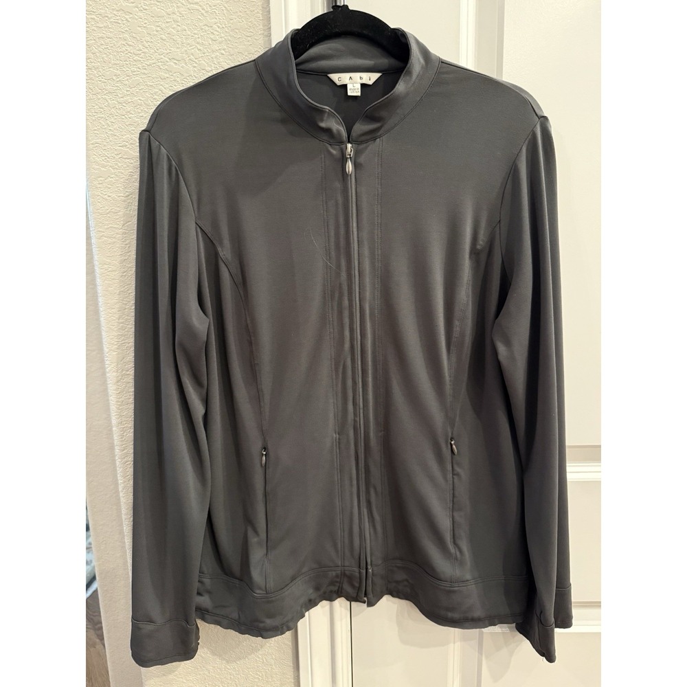CAbi Tech Athletic Track Jacket Women's L Front Zip Gray Pockets Stretch‎